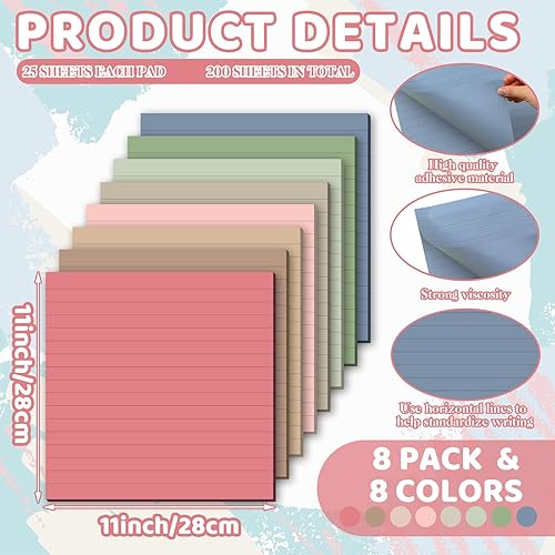 Miniatura 2 de 8 blocs de notas adhesivas grandes de 11 x 11 pulgadas forradas de notas adhesivas gigantes, almohadillas adhesivas grandes y fuertes de poder de