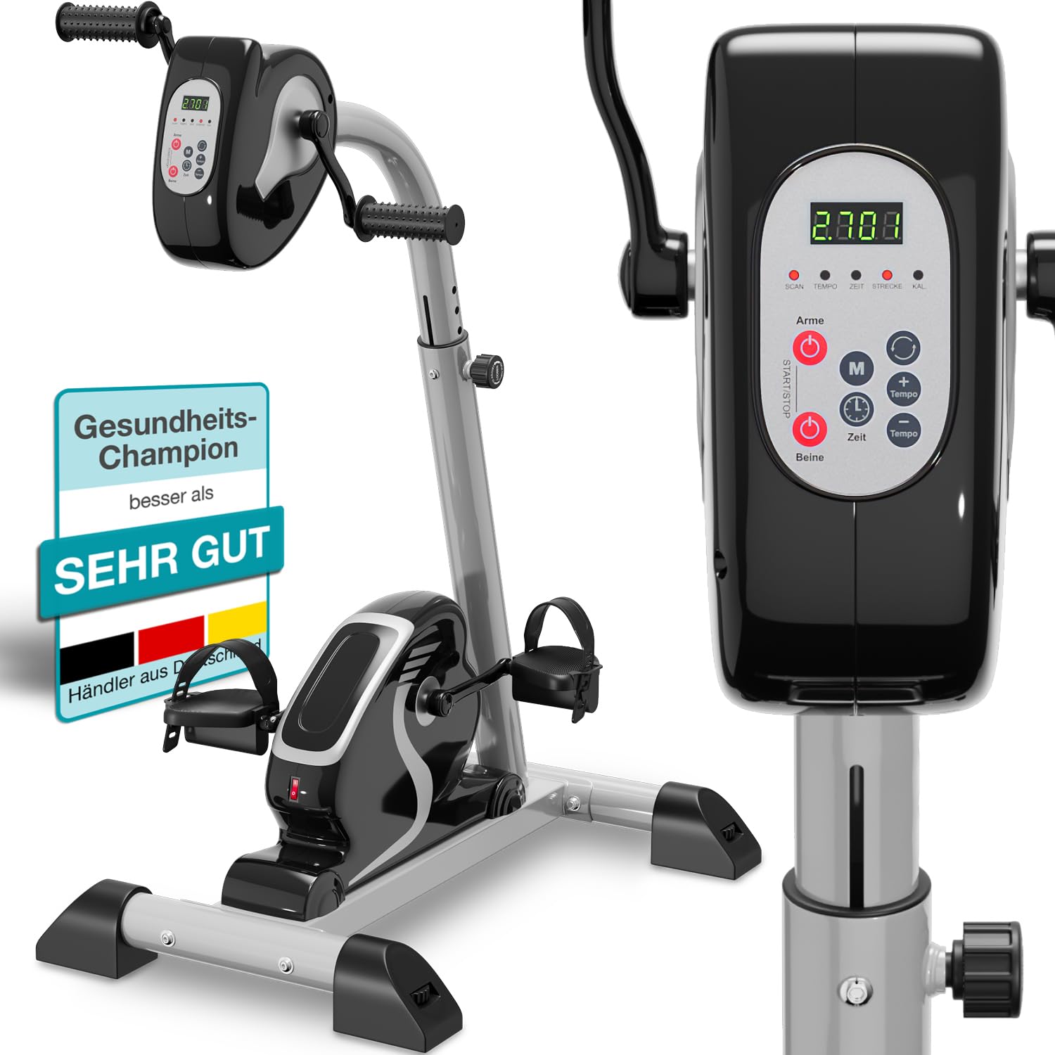 maxVitalis 2in1 Arm und Beintrainer mit Motorunterstützung, Elektro Heimtrainer höhenverstellbar, Trainingscomputer 6 Programme