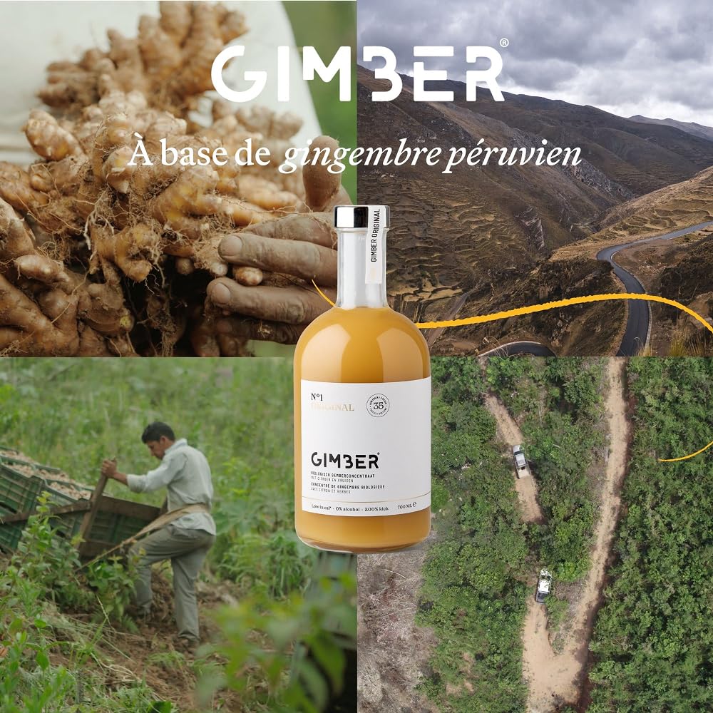 Concentré de gingembre Gimber au fruit de la passion, 100% naturel et vegan | N°1 3x500 ml Original | Concentré de gingembre bio, boisson au gingembre sans alcool au thym citronné, concentré vegan