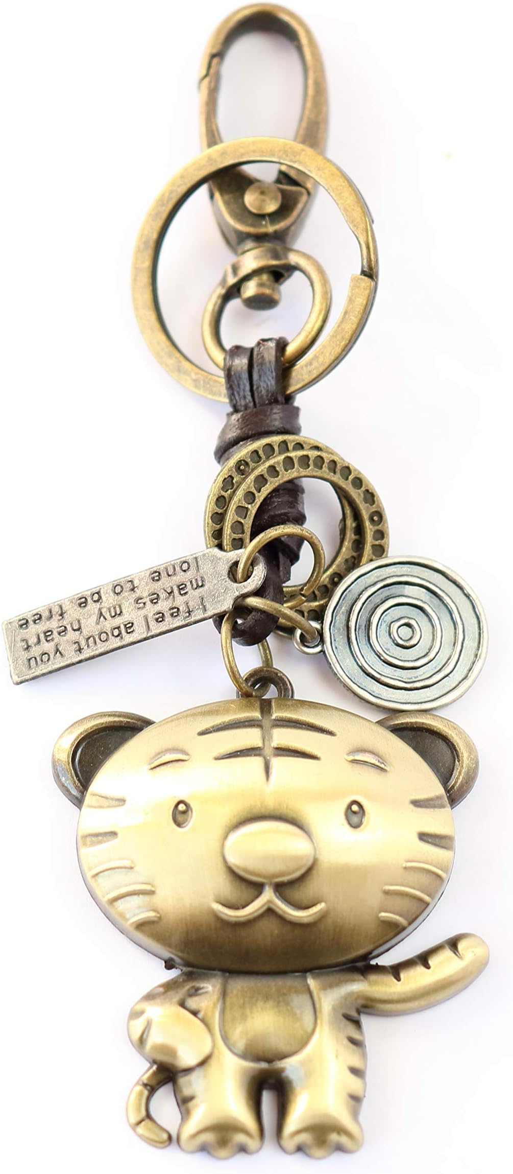 AuPra Funny Tiger 2022 Leather KeyRing Gift Idea Women & Men Best Friend Home Wild Animal Lovers KeyChain Mum & Dad Teacher Handbag Charm Key Ring Girl & Boy Car Pendant