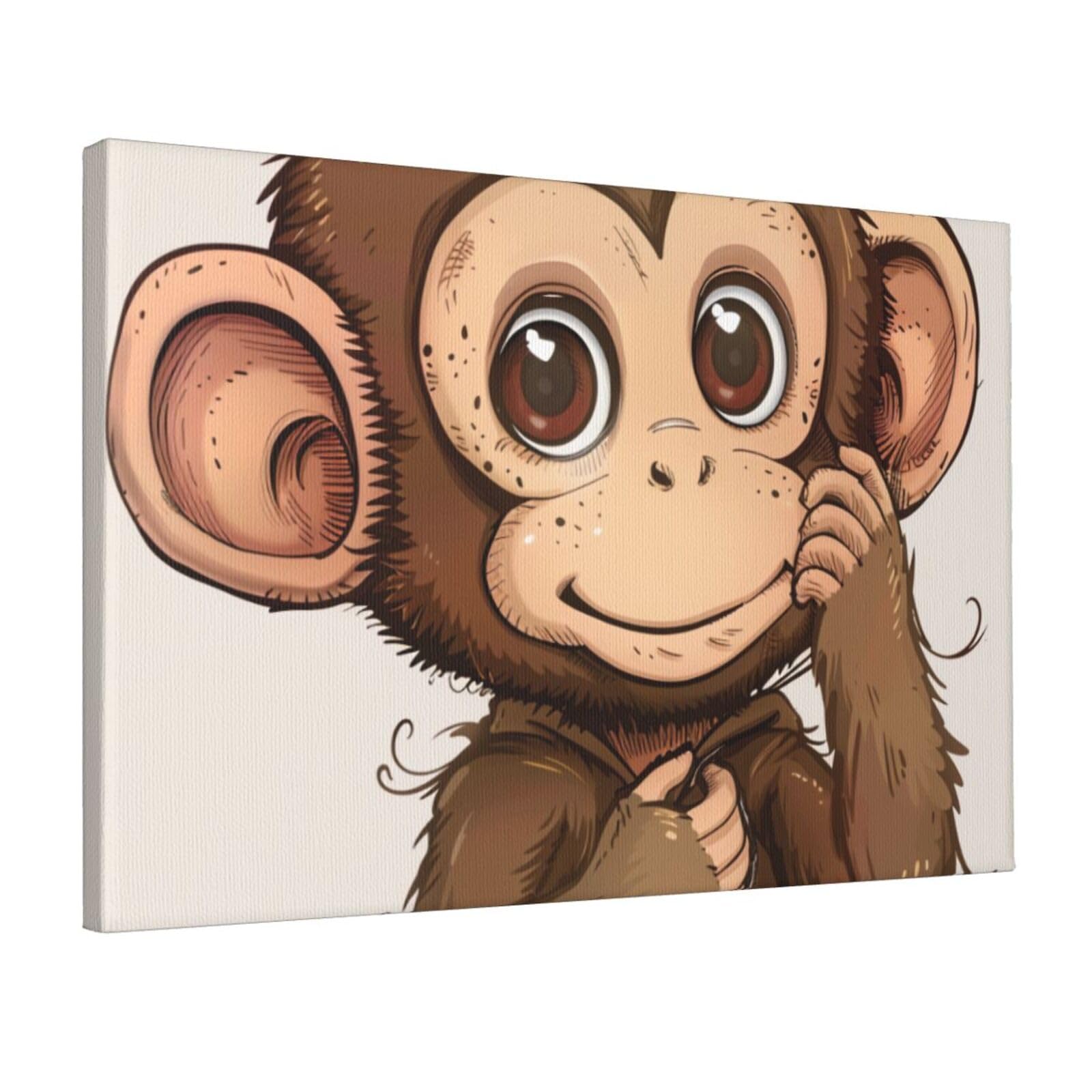 YKLJG Monkey art print Printed Wall Art Canvas Prints 45x30 CM Wooden Framed Picture Painting Artwork for Bedroom Kitchen Home Office Decor