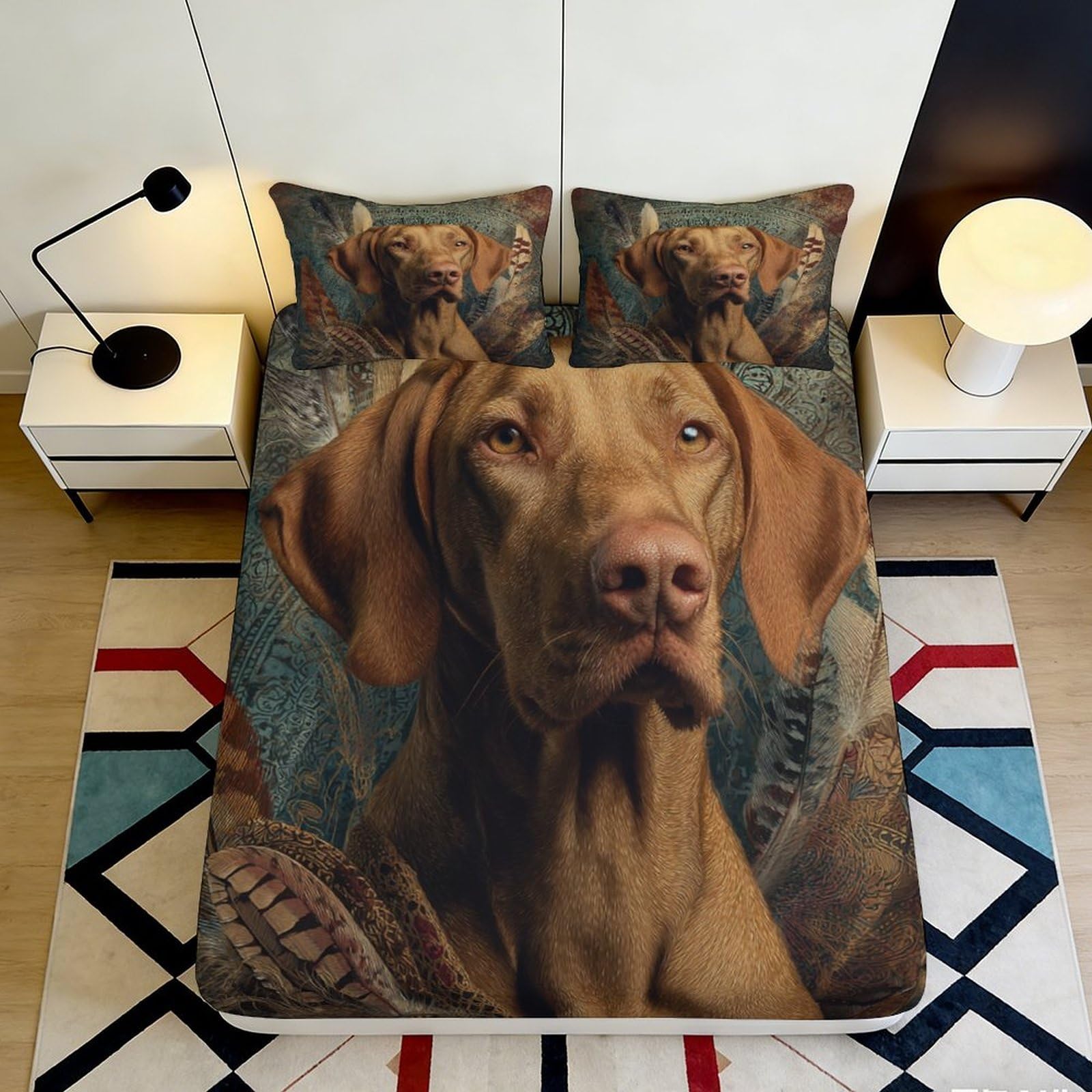 3D Printed Brown Dog Portrait Fitted Sheet Microfiber Breathable Mattress Cover for Bedroom Guest Room Decor 90x200x25cm