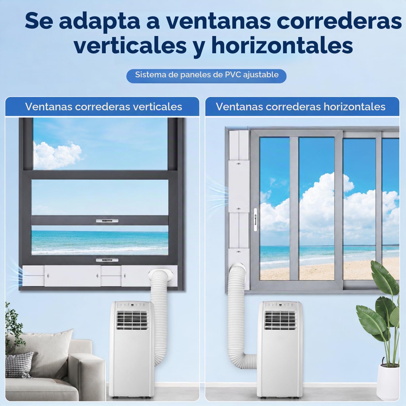 Kit de ventana de aire acondicionado portátil 4pcs Ventana deslizante ajustable desconcertado con un adaptador universal de 150 mm Panel de sello sin costura para la