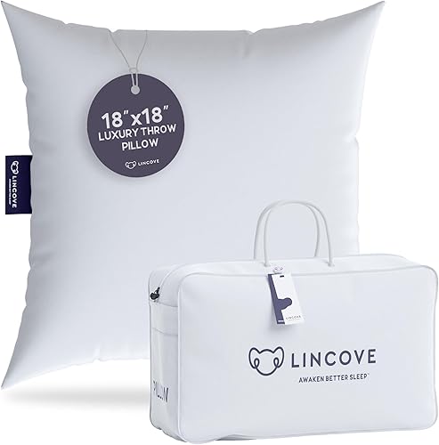 Lincove Euro - Almohada cuadrada de 18 x 18 pulgadas, fabricada en Canadá, funda 100% algodón, relleno alternativo al plumón, apto para veganos, disponible en Yaxa Peru