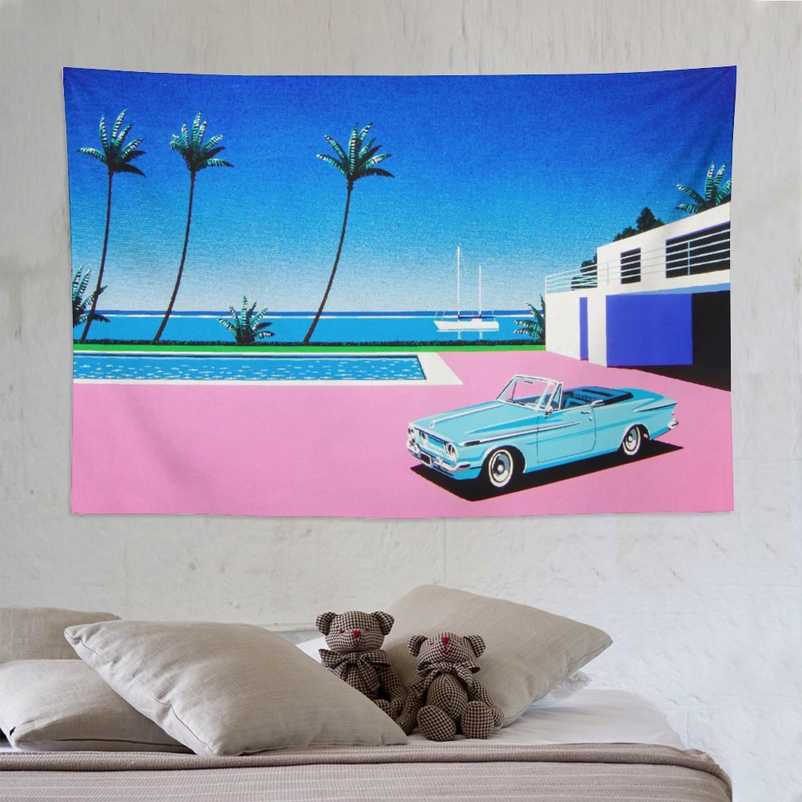 Amazon.co.jp: 永井博 イラストアートワーク タペストリー 夏 ビーチ