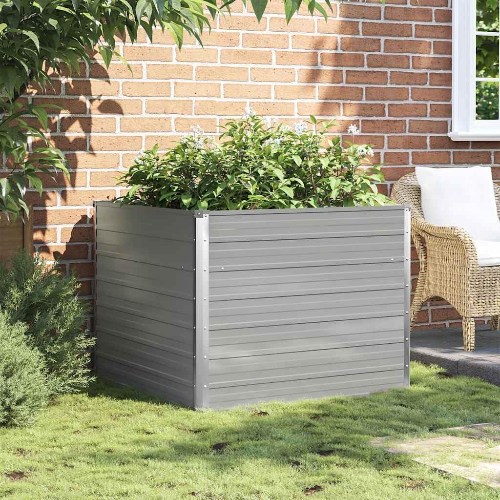 Raised Garden Bed 39.4x39.4x30.3 in Gray Galvanized Steel Square Planter Box for Outdoor Patio Balcony Modern Matte Finish Easy Assembly