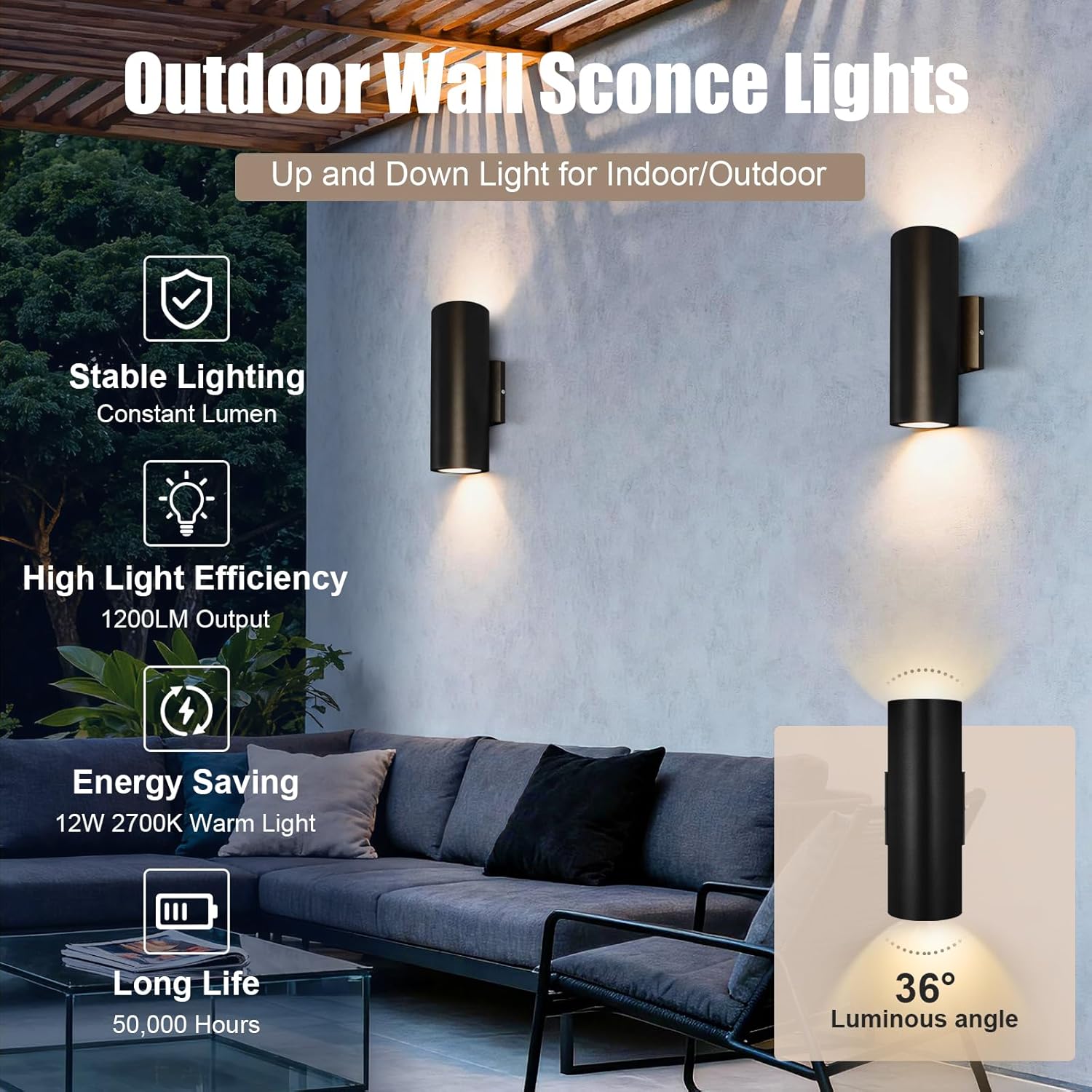 Modern Outdoor Cylinder Wall Lights 10.24", Porch Light 2700K Warm White, Up Down Lights, Matte Black Waterproof Wall Sconce, Aluminum, Exterior Light Fixture Wall Mount