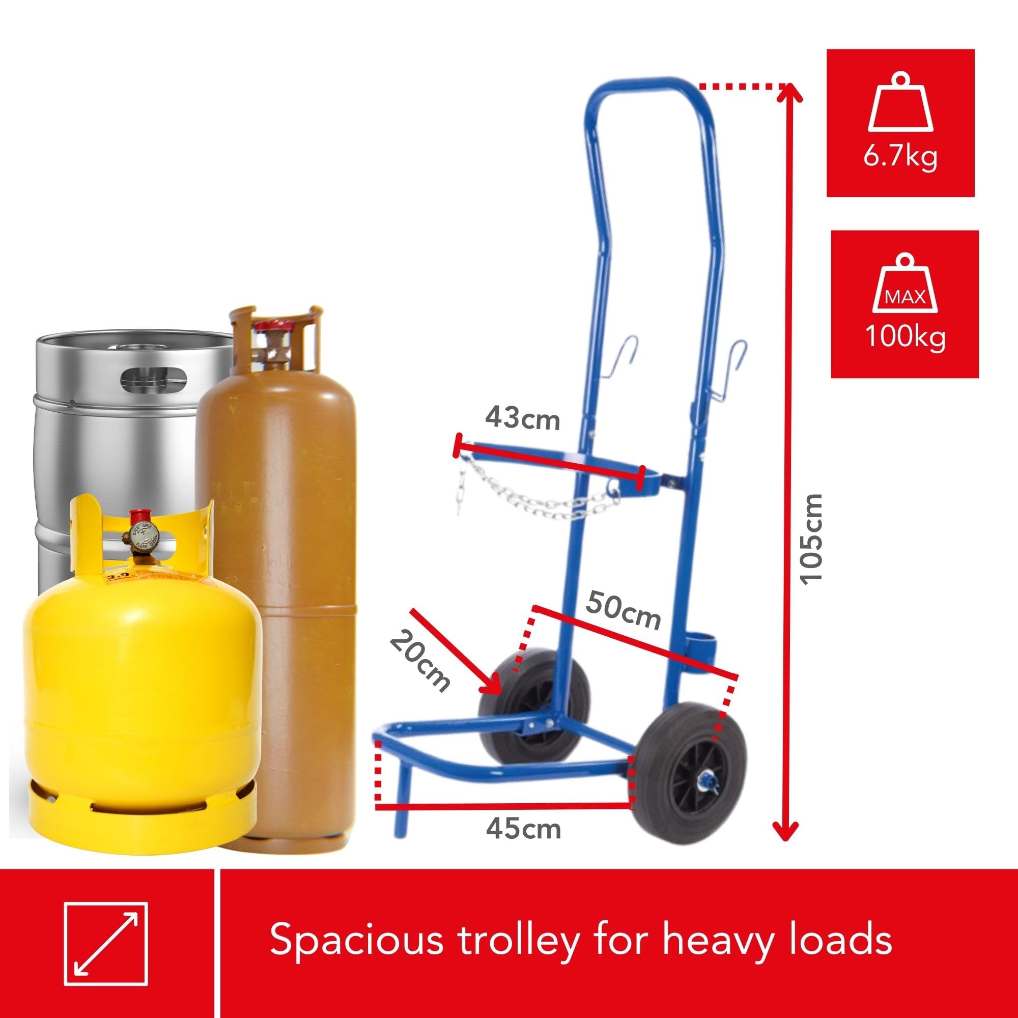Toolland Carrito para bombonas de Gas 100 kg Cadena Ajustable Acero Inoxidable Ruedas 20 cm para propano butano barriles de Cerveza Interior Exterior