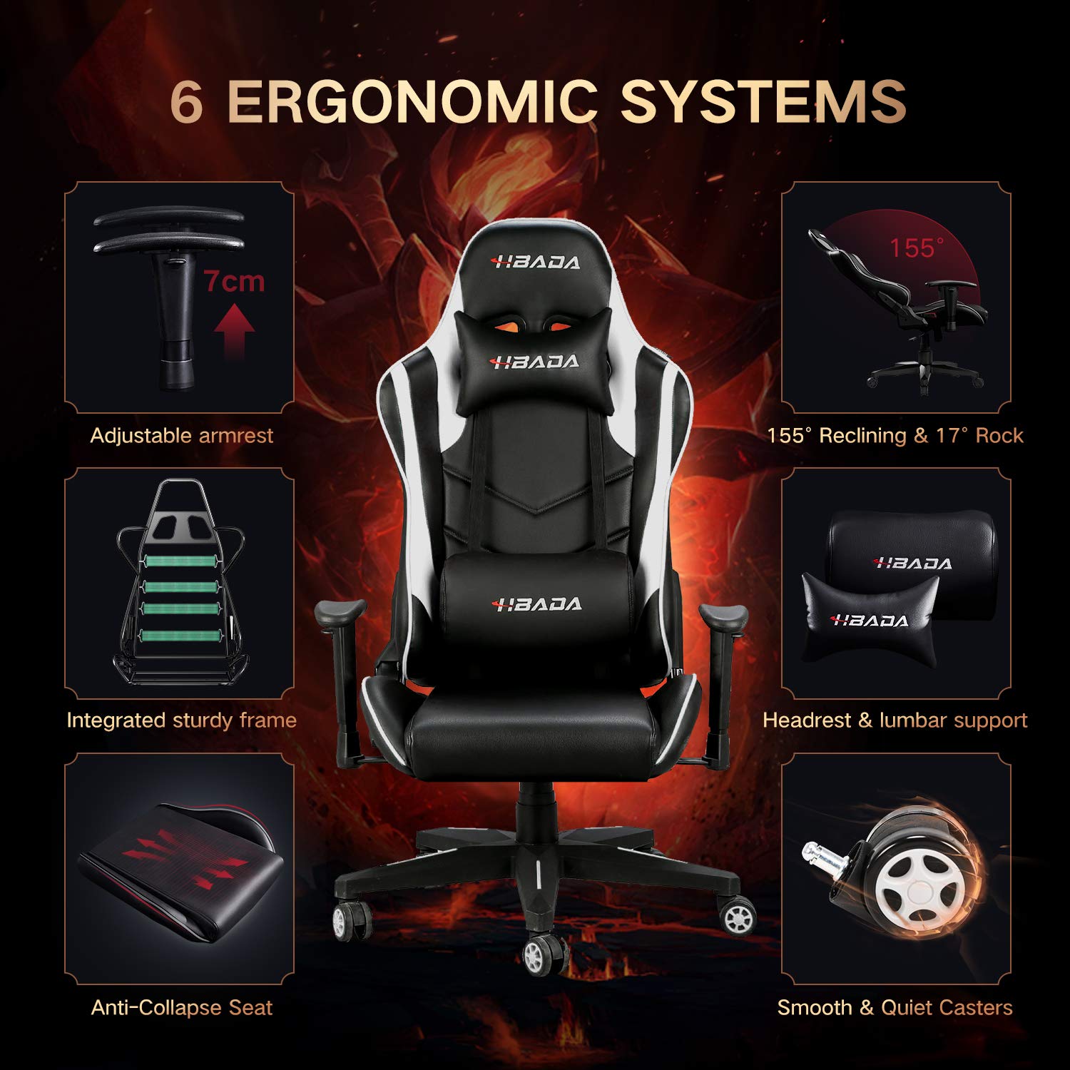 Hbada Gaming Chair Racing Style Ergonomic High Back Computer Chair with