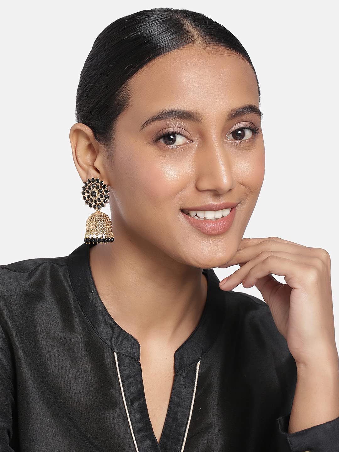 Aheli Jhumka Jhumaki Drop Earrings Indian Traditional Bollywood Fashion Jewelry Gift for Women Black