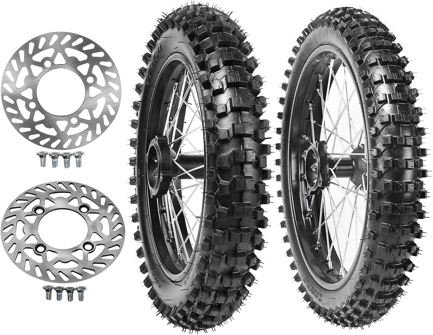 70/100-17 Front & 90/100-14 Rear Wheels Tires Set with Disc Rotors for Dirt Pit Bikes