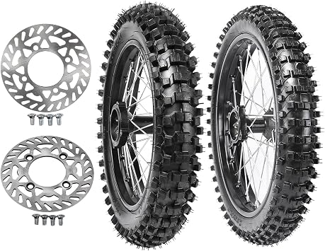 17/14 Dirt Bike Wheel Set, 70/100-17 Front 90/100-14 Rear Tire Rim Assembly with 0.59in 15mm Bearings and Brake Rotors for 110cc 125cc 140cc 150cc Pit Bike