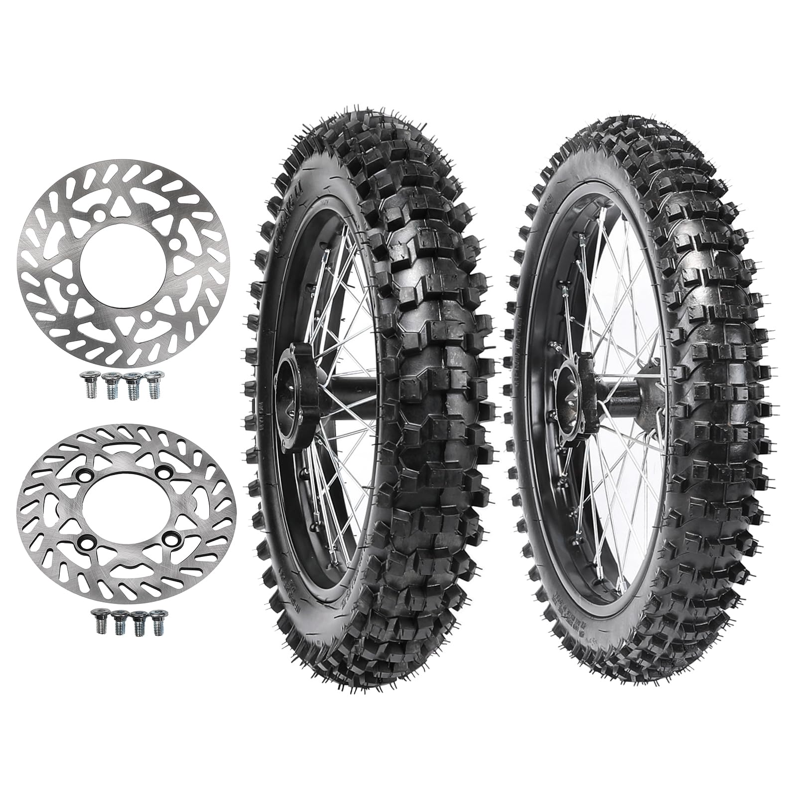 70/100-17 Front & 90/100-14 Rear Wheels Tires Set with Disc Rotors for Dirt Pit Bikes