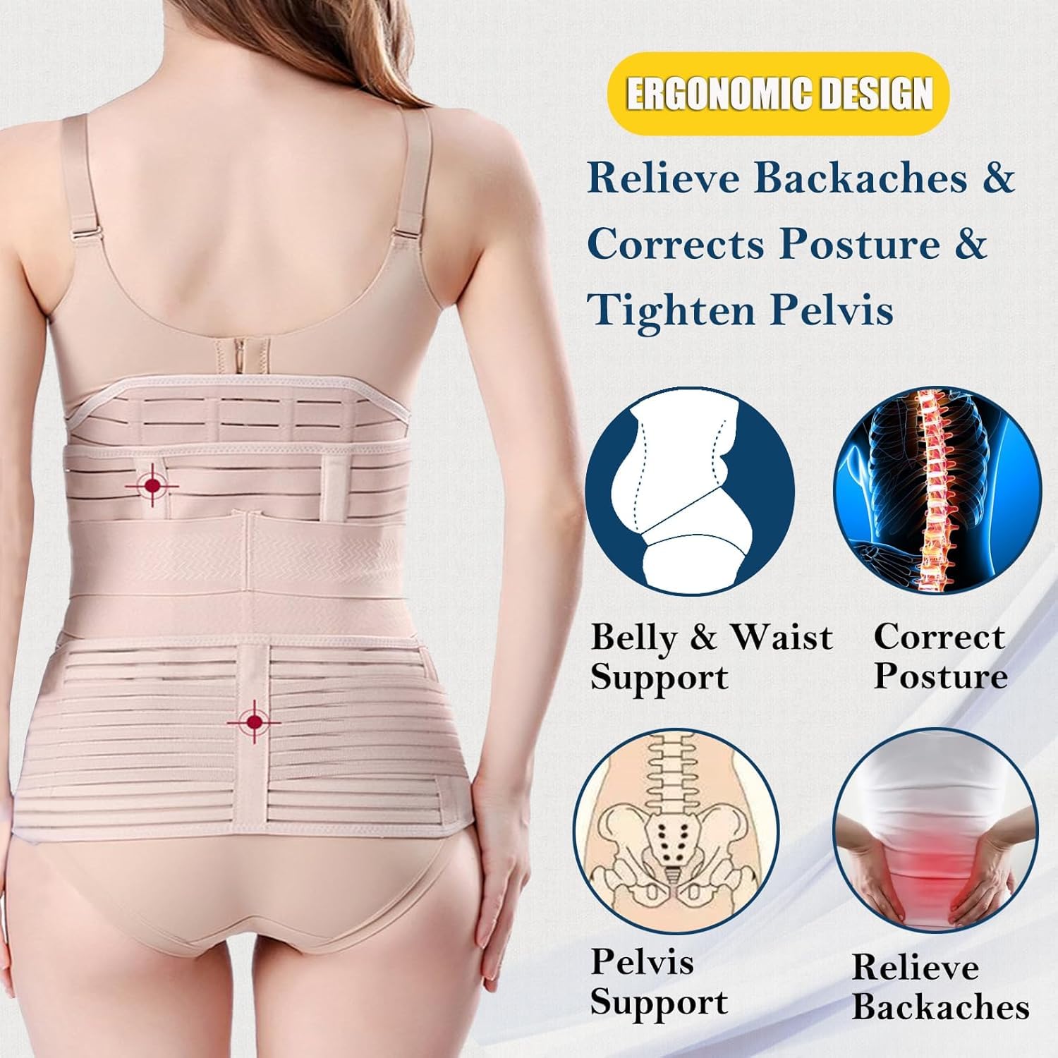 Chongerfei Ceinture Post Partum 3 en 1 pour Femme | Ceinture Abdominale Réglable Après Accouchement, Gaine Post Partum de Récupération Après Grossesse