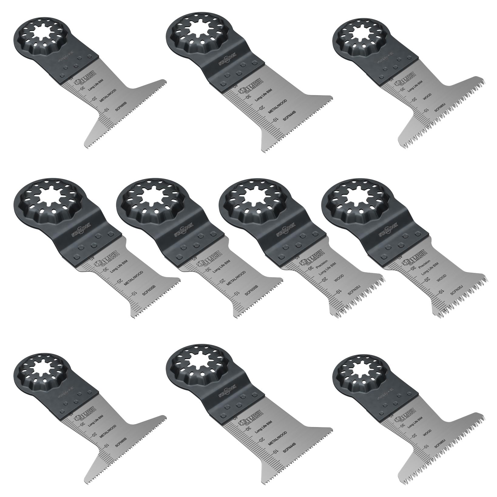 10 x SabreCut SCFNK10 Mix Bimetal (BIM) Lames pour outils multifonctions longue durée compatibles avec Bosch Fein Starlock/Starlock Plus et Starlock Max Système de montage multi-outils et accessoires