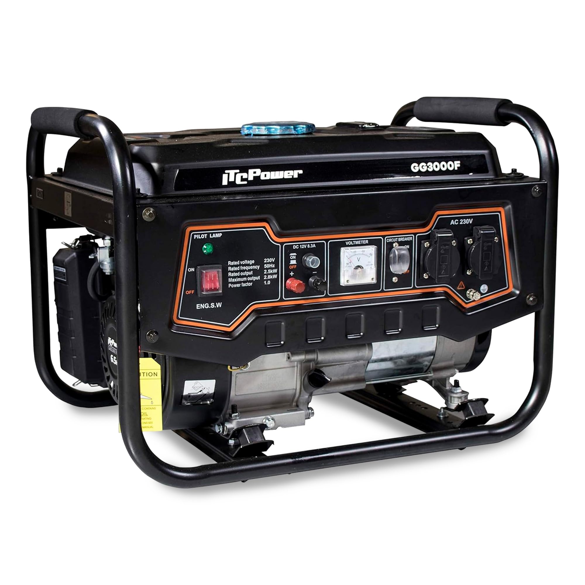 ITCPower Generador Gasolina Silencioso 2,​8KW para Emergencias Domésticas - Generador Eléctrico Portátil 230V para Herramientas y Camping - Generador 4 Tiempos con Gran Autonomía y Bajo Ruido