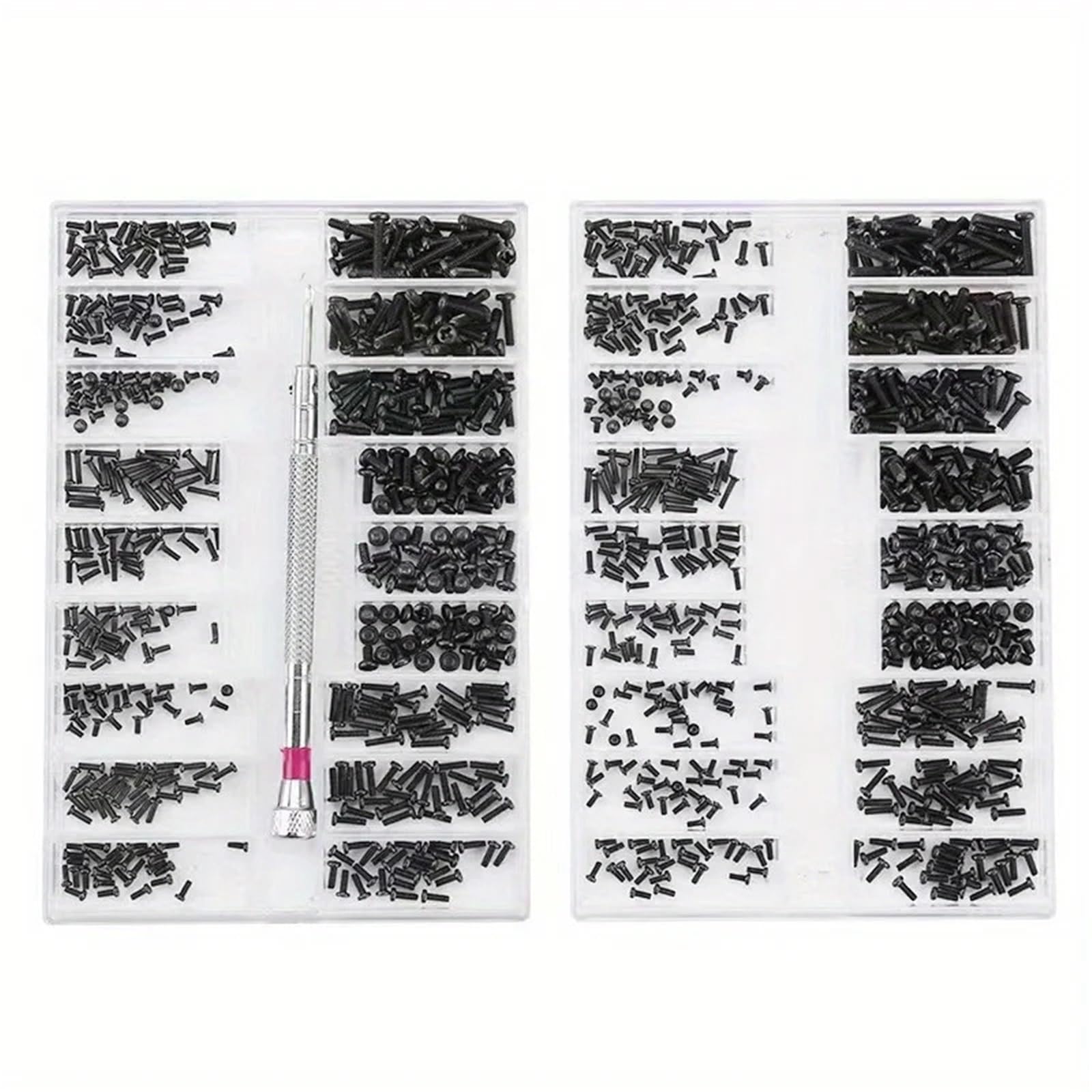 630-teiliges Mikro-Reparaturschrauben-Set for Brillen, Sonnenbrillen, Reparaturset mit Schraubendreher for die Reparatur von Brillen, Uhren und Schmuck. M1,2 M1,4(Flat head -540PCS)