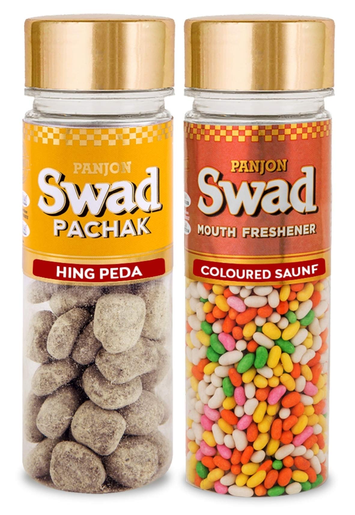 Panjon Swad Hing Peda & Coloured Saunf Pachak (Mukhwas Mouth Fresheners) 2 Bottles, 300g