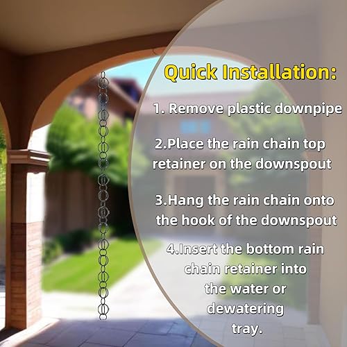 Miniatura 4 de DFTDFYXY Cadena de lluvia para exteriores, cadenas de lluvia de aluminio, acabado de molino, adaptador de canaleta de aluminio, función de agua o