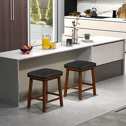 Miniatura 2 de Giantex Juego de 2 taburetes de bar de 24 pulgadas de altura de mostrador, taburetes de bar de madera sintética de granja con asiento acolchado,