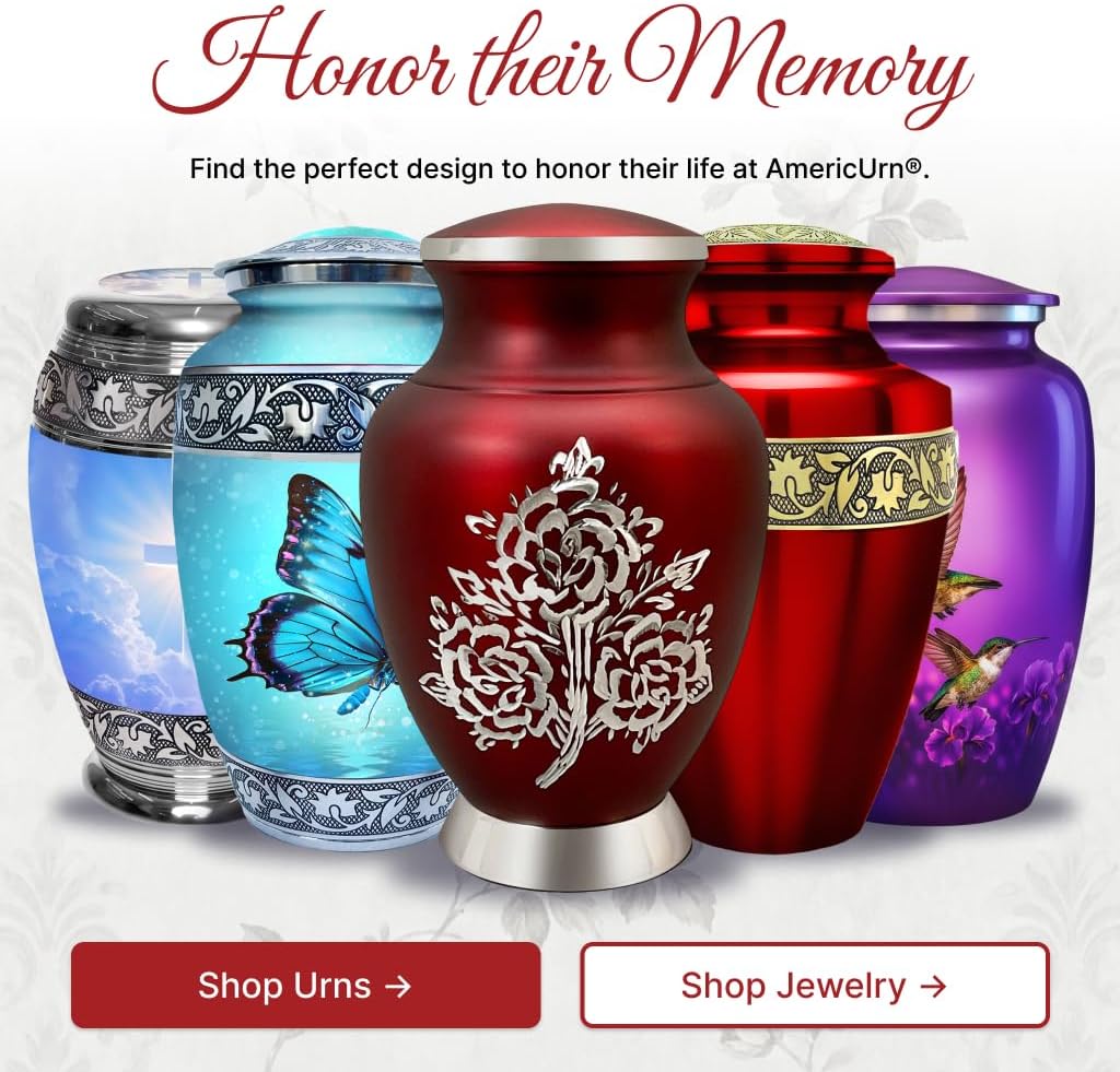 Set of 6 Red Rose Cremation Urns for Human Ashes for Adult Female with 1 Large Urn for Ashes for Women, 4 Keepsakes & 1 Memorial Necklace