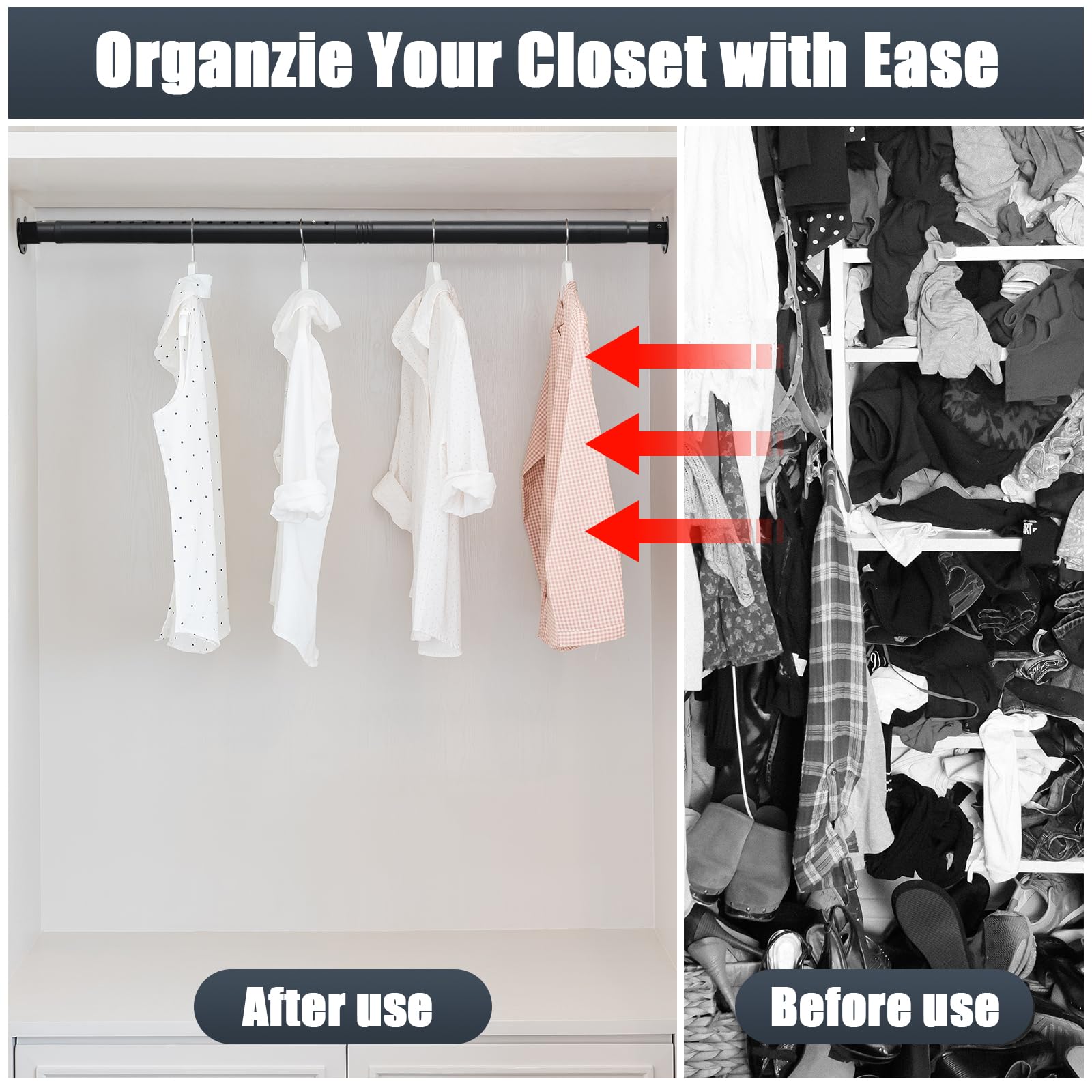 FIRJOY Kleiderstange Verstellbar 40-100cm - Teleskopstange Für Schrank & Garderobe