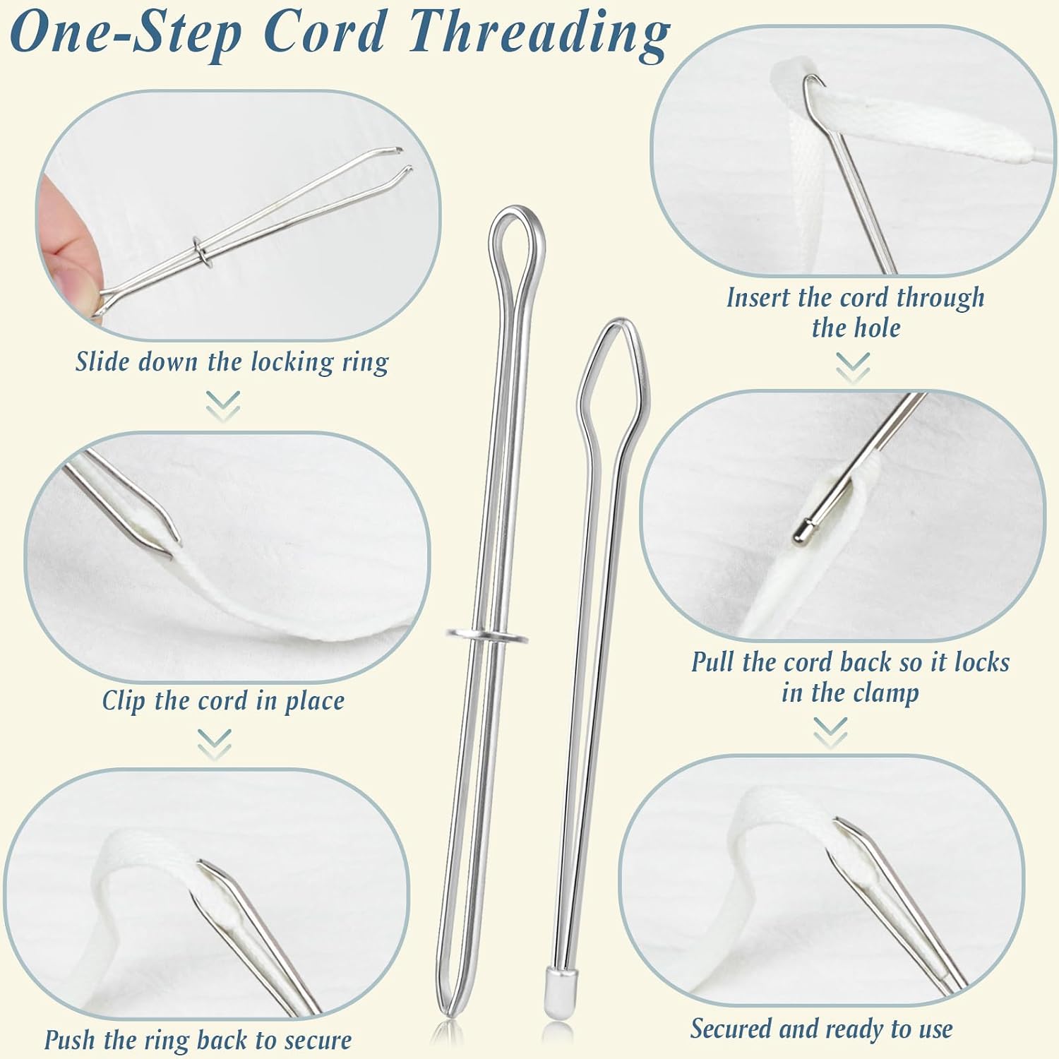6 Pcs Flexible Drawstring Threader & Loop Turner Sewing Kit – Easy Hoodie String Replacement, Metal Tweezers, Fabric Belt & DIY Knitting Accessories