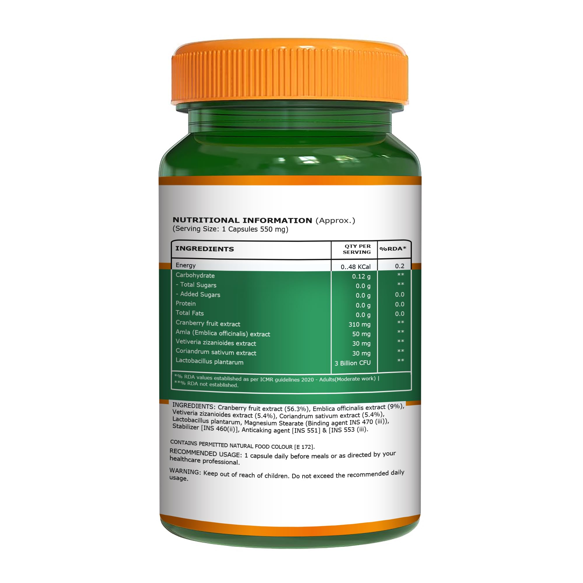 Pure Nutrition Cranberry Supplements | Cranberry & Amla Extract with 3 Billion CFU Probiotics | Cranberry Capsules for Women & Men With Natural Antioxidants | Dietary Supplement with Herbal Extracts & Probiotics | 550mg β 60 Veg Capsules