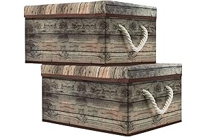 Sorbus Rustic Decorative Foldable Fabric Storage Boxes with Durable Handles