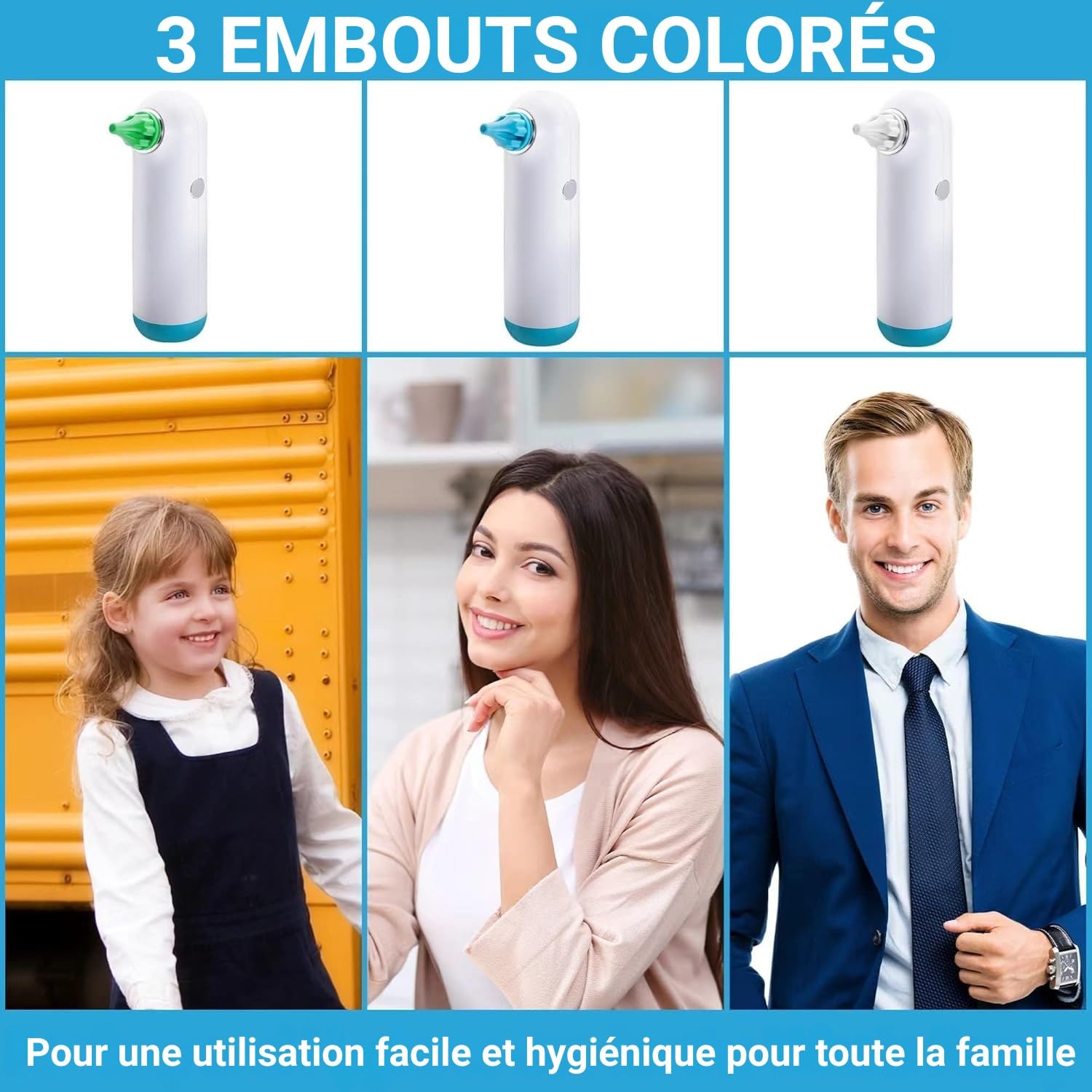 Tilcare Sèche-Oreilles Électrique Rechargeable pour Natation, Douche et Aides Auditives avec 3 Embouts et Pochette
