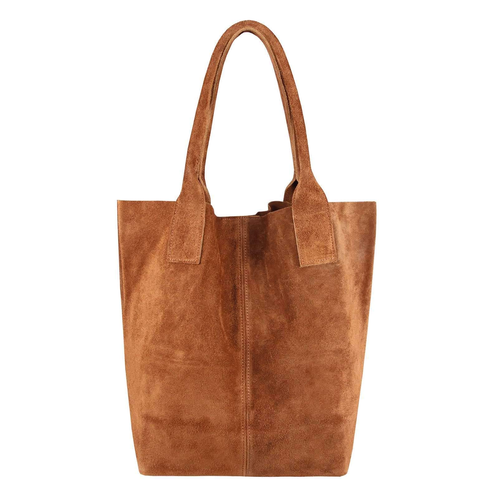Made IN Italy Damen XXL Leder Tasche Wildleder Shopper Schultertasche + Schmucktasche