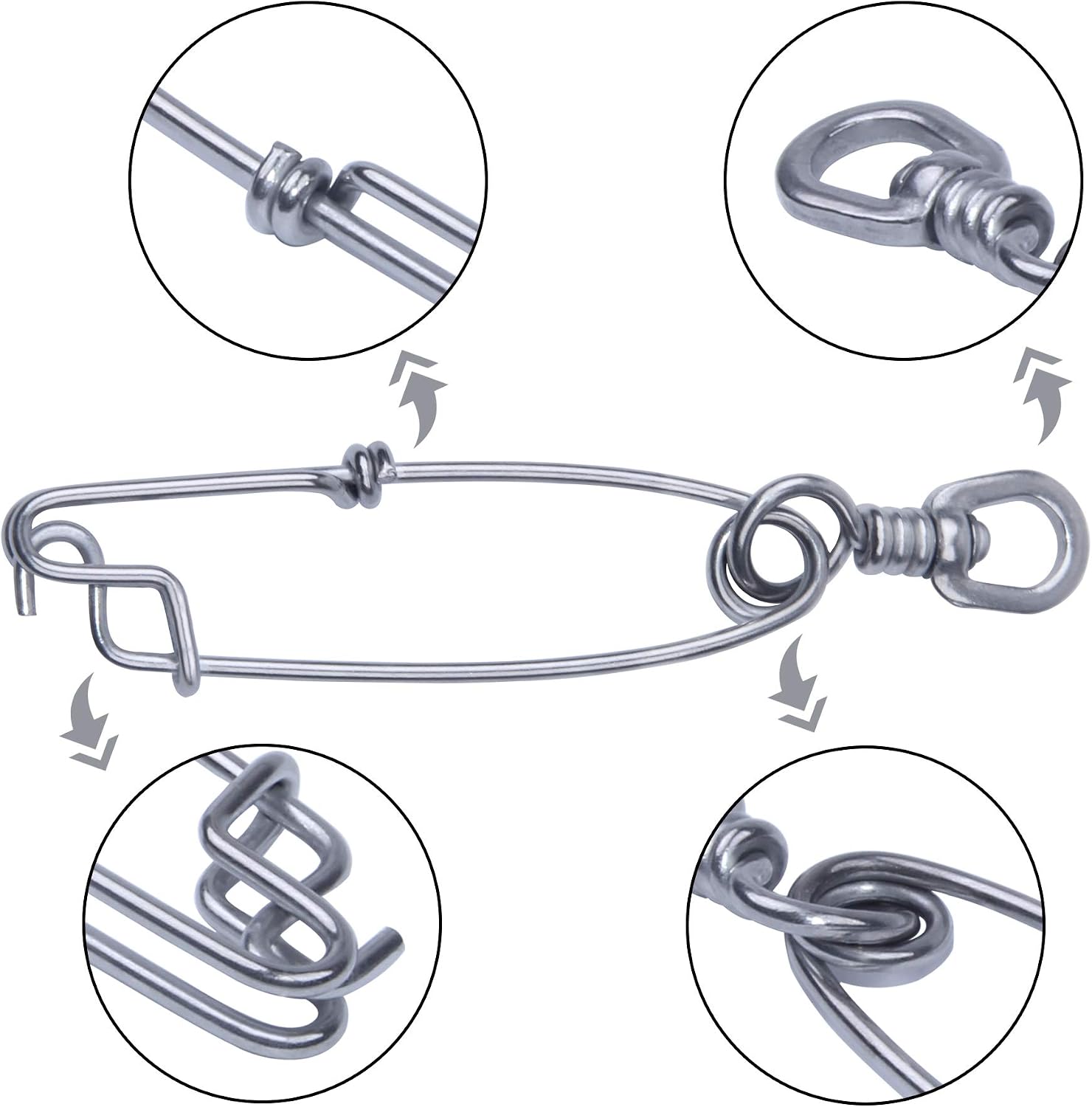 Longline Snaps Clips with Swivels, 8pcs Stainless Steel Longline Branch Hangers Snap Swivels High Strength Floatline Tuna Clips Fishing Float Decoy Test 400 lbs-1100 lbs