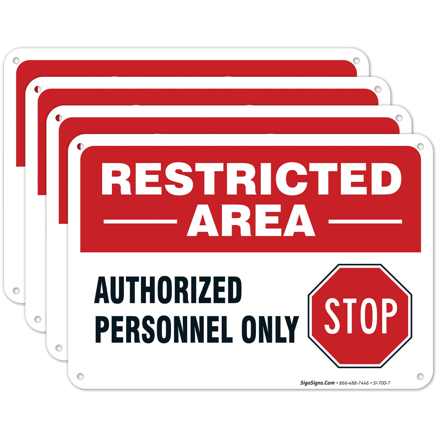 Authorized Personnel Only, Restricted Area, Do Not Enter (4 Pack) 10x7 Inches, Rust Free .040 Aluminum, Fade Resistant, Made in USA