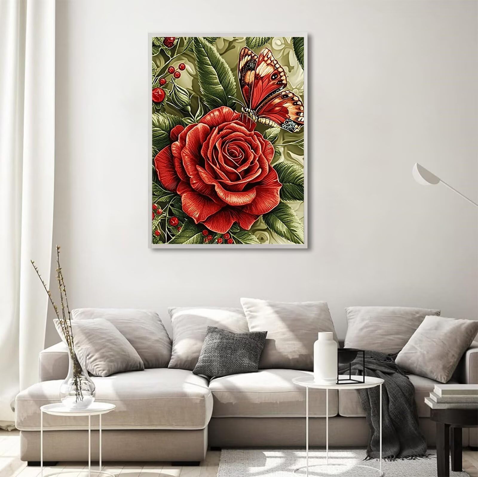 Diamond Painting Erwachsene Rose Diamond Painting Schmetterling Muster DIY Set Erwachsene Anfänger, Vollbohrer Diamanten Malerei Stickerei Bastelset für Zimmer Wand Deko Schlafzimmer 60x90cm, Model722