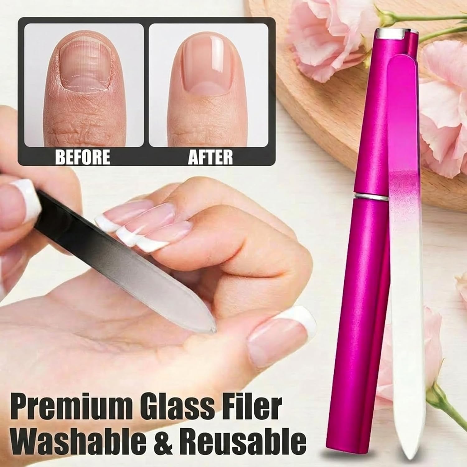 6 Pcs Glass Nail File Polisher Set for Natural Nails, Crystal Glass Fingernail Files and Nano Glass Nail Shiner Double Sided Etched Nail Buffer