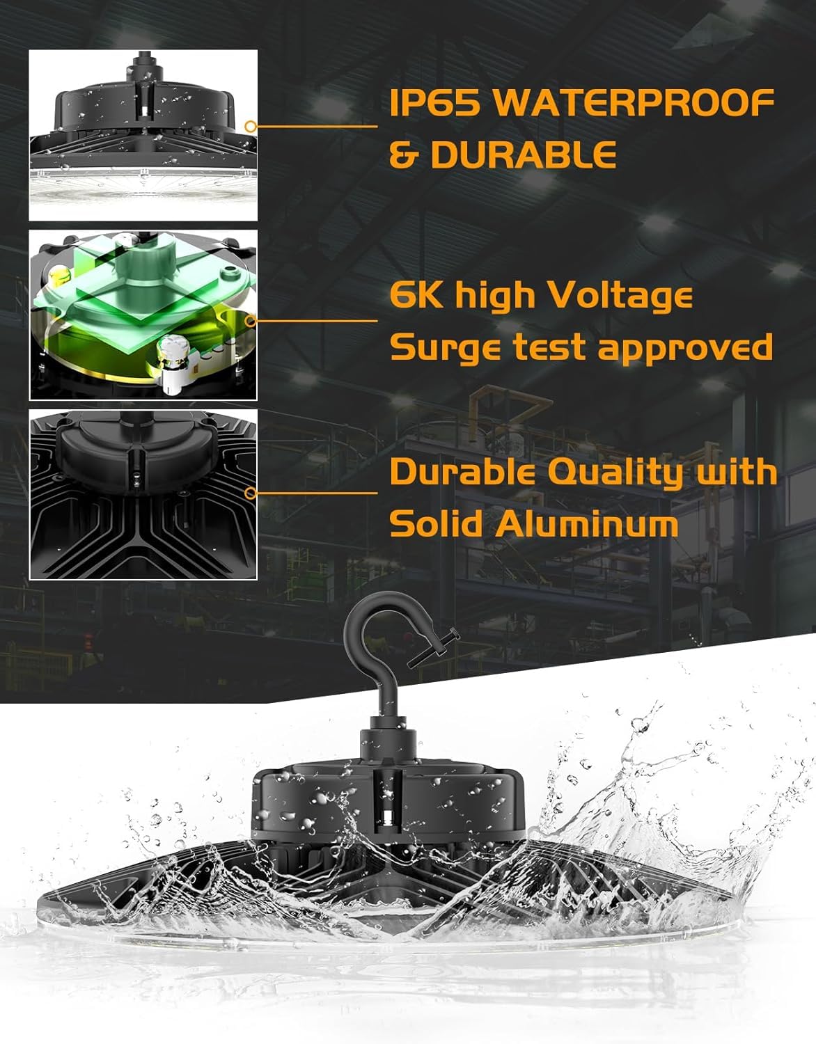 480V UFO LED High Bay Light 150W 120W 90W Adjustable UL DLC Listed 5000K Daylight 21000LM 0-10V Dimmable — view 5