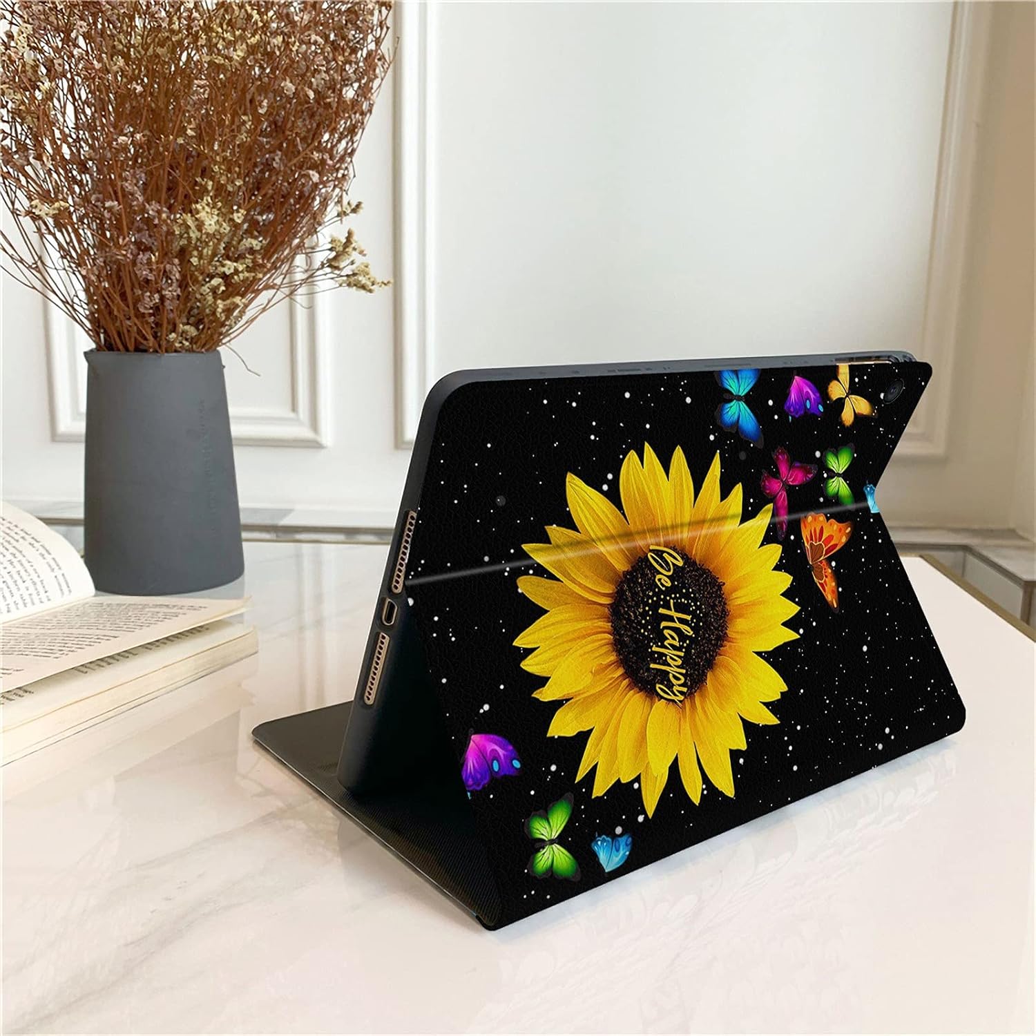 Compatible with All-New Kindle Fire HD 8 Tablet 2020 Release (10th Generation),Fire HD 8 Plus Folding Stand Shell Protective Case with PU Leather Auto Wake/Sleep (Sunflower Butterfly)