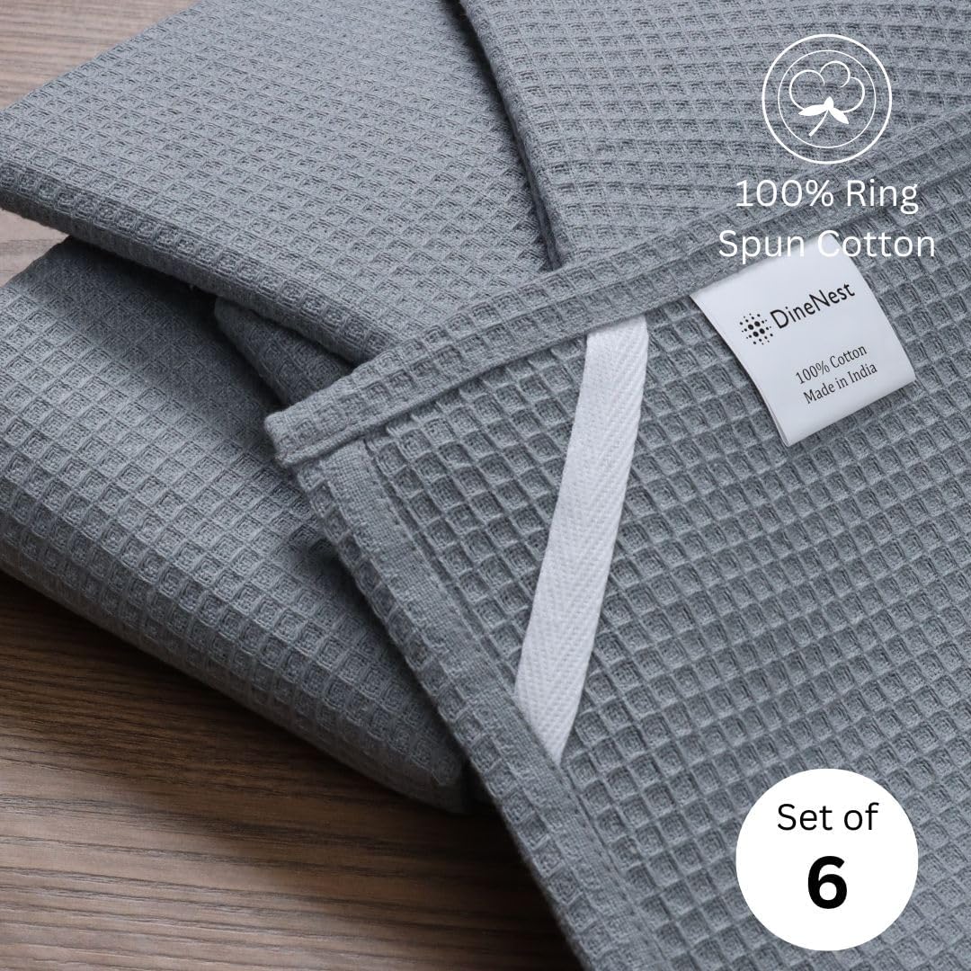 Waffle Kitchen Dish Towels 100% Cotton 16x26 Inch Set of 6 - Absorbent Soft Durable Washable Dish and Cleaning Low-Lint Towel for Kitchen & Home - Quick Drying Dish Towels Grey image 2