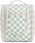 Narwey Small Hanging Toiletry Bag Women Travel Toiletries Makeup Bag Cosmetic Make up Bags for Travel Size Essentials Accessories (Medium,Mint Green Checkerboard)