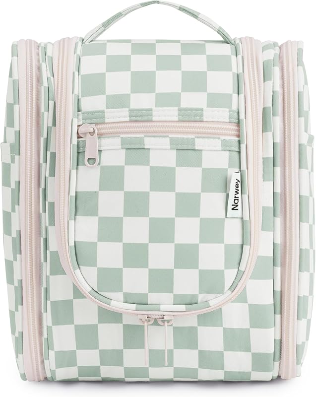 Necessaire suspensa de viagem Narwey com compartimentos, padrão C-Mint Green Checkerboard, 1 unidade