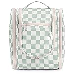 Narwey Small Checkered Hanging Travel Toiletry Bag for Women, Travel Bag for Toiletries, Makeup Bag Organizer Cosmetic Bags Make Up Bags for Women (Mint Green Checkerboard)
