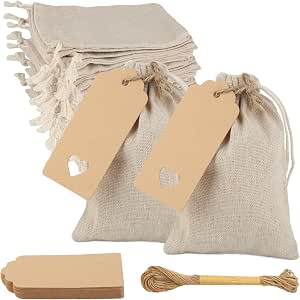 25 Pièces Pochons Tissu 13x18 Cm Avec Cordon - Petits Sachets Cadeaux Réutilisables En Coton Beige