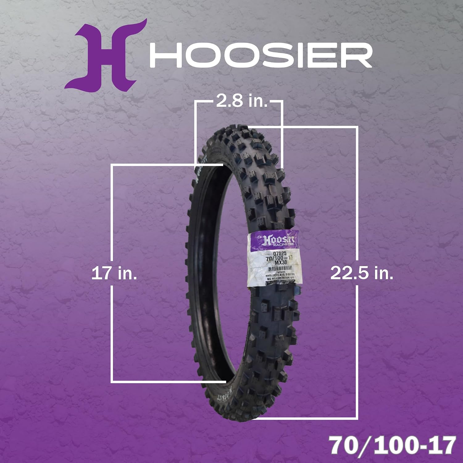 Hoosier Racing Tire 70/100-17 MX30 Dirt Bike Front Tube Type Tire Ideal for 85cc Bikes with Hoosier Keychain