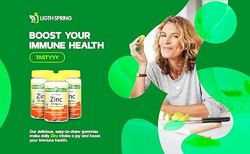 Miniatura 7 de Spring Valley - Gomitas de zinc, 22 mg de sabor a pomelo, 60 unidades de suplemento de zinc para apoyo al sistema inmunológico, paquete con