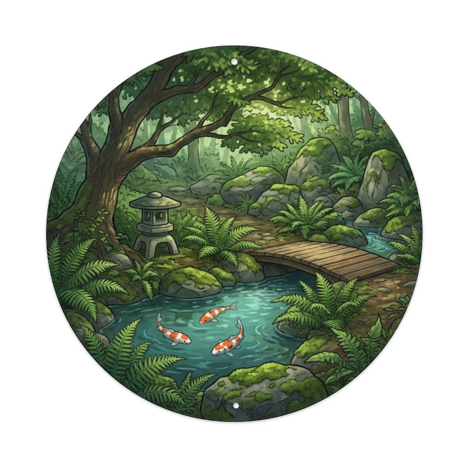 Galvaxio Style Japanese Koi Fish Fern Garden Shade Cool Metal Tin Sign