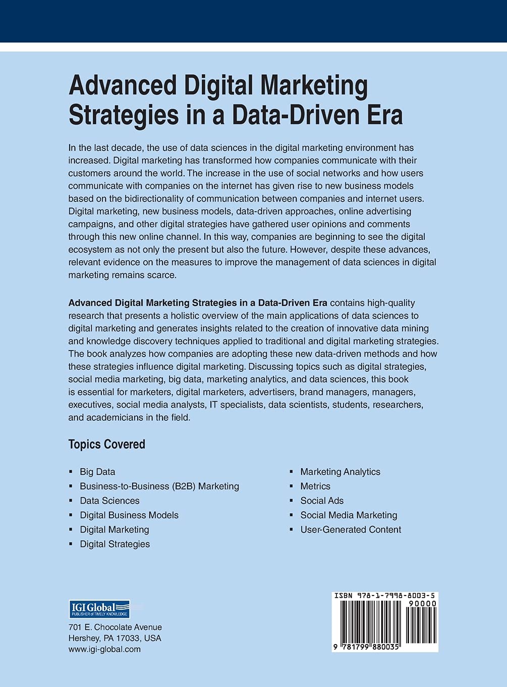 Advanced Digital Marketing Strategies in a Data-Driven Era (Advances in Marketing, Customer Relationship Management, and E-services)