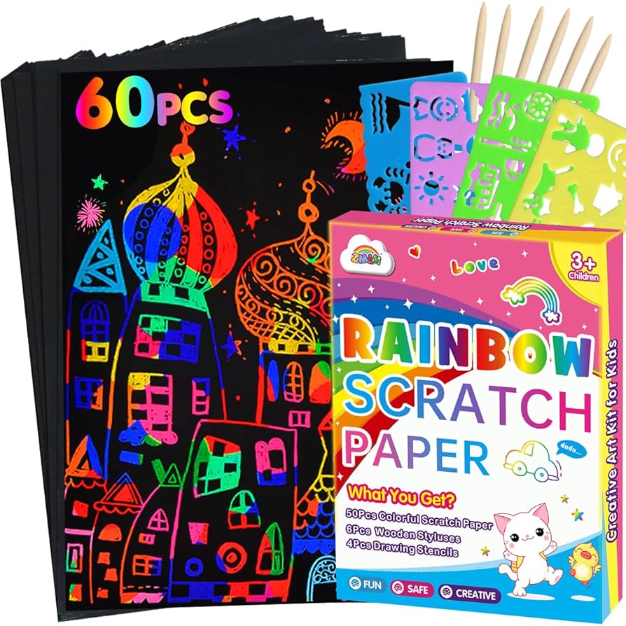 Magic Scratch Off Paper Sheets Art Craft Kit Rainbow Black Scratch Paper Art Set