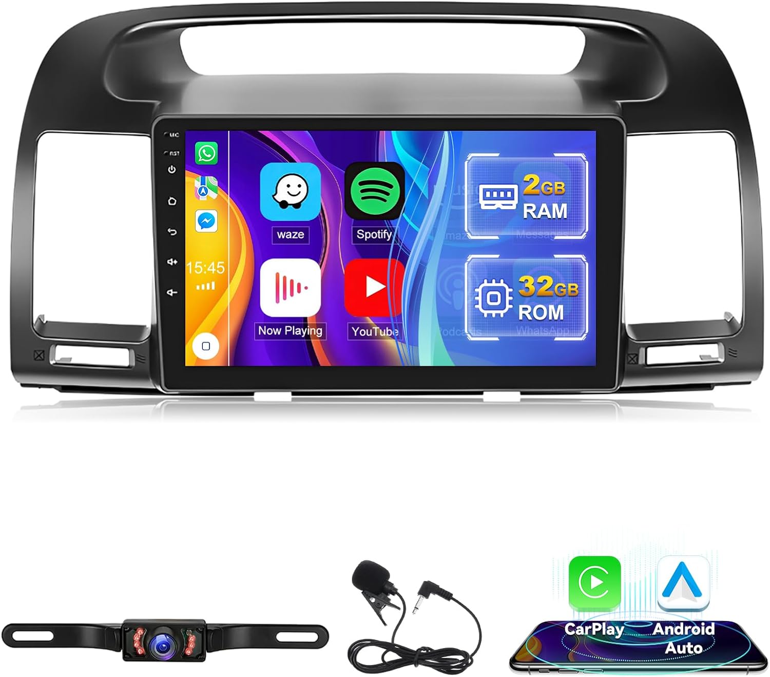 Radio de coche estéreo para Camry 2000-2006 Android 13 9 pulgadas pantalla coche in-Dash navegación GPS RAM 2 GB ROM 32 GB inalámbrico Carplay WiFi