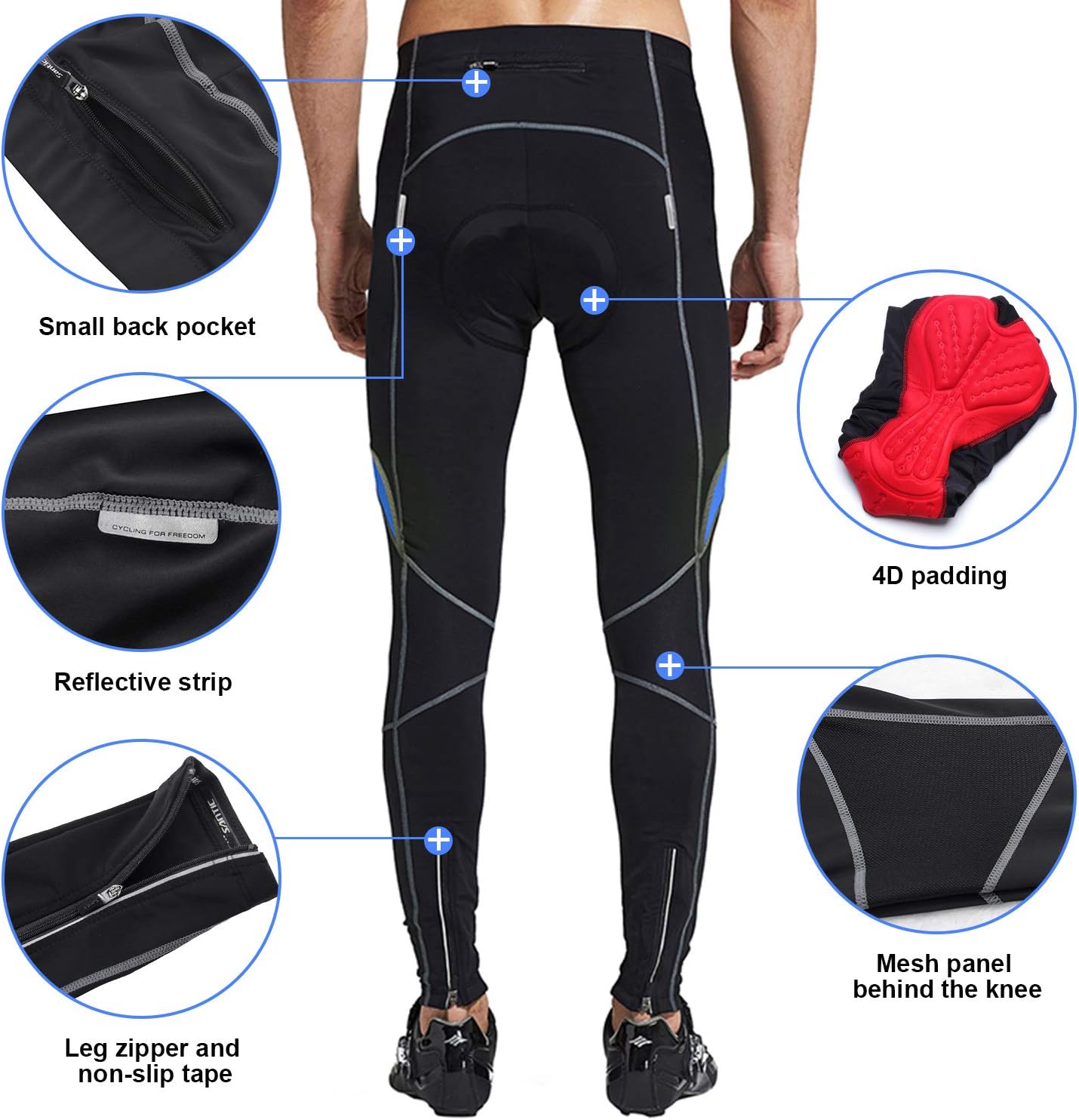 Santic Men's Bike Pants Long 4D Padded Cycling Tights Leggings Outdoor Riding Bicycle