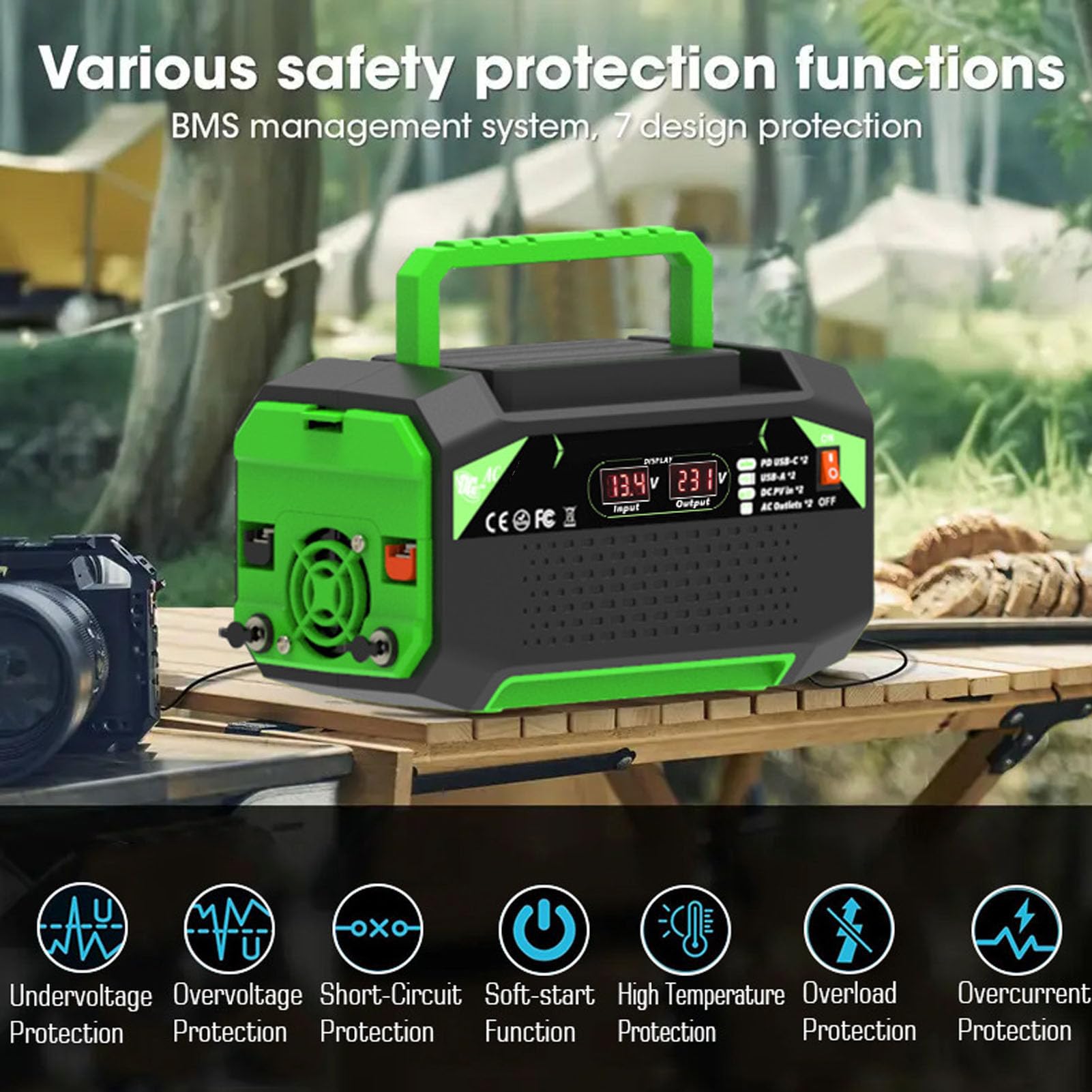 Ausla Przetwornica Samochodowa Zmodyfikowana Fala Sinusoidalna ABS Przetwornica Zasilania Pojazdu 12 V na 220 V 500 W z Wyświetlaczem LCD 2 Gniazda 2 Porty USB Szybkie Porty ładowania do Użytku W